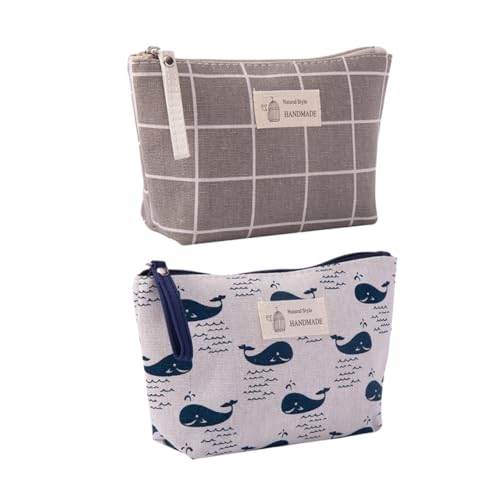 Beaupretty 2 Stück Teiliges Bedruckte Canvas Kosmetiktaschen Multifunktionale Kulturbeutel für Damen Tragbar Leicht Große Kapazität für Reisen Outdoor Make up und Toilettenartikel Motive Wal von Beaupretty