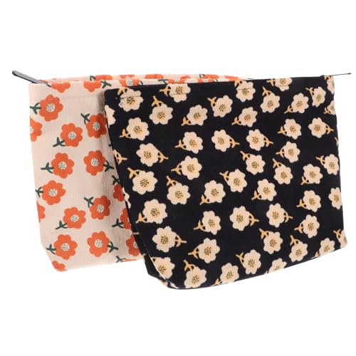 Beaupretty 2 Stück Teiliges Corduroy Kosmetiktaschen mit Vintage Print Weiches Material Geräumig und Langlebig Handtasche für Make Up und Reise Stilvoller Organizer in Schwarz und Beige Beaupretty 2 Stück Teiliges Corduroy Kosmetiktaschen mit Vintage Print Weiches Material Geräumig und Langlebig Handtasche für Make Up und Reise Stilvoller Organizer in Schwarz und Beige von Beaupretty
