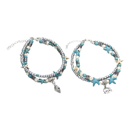Beaupretty 2 Stück Teiliges Mädchen Fußkettchen Anhänger Doppellagige Boho Knöchelkette Strand Schmuck für Damen Modisches Fußdekoration Accessoire von Beaupretty