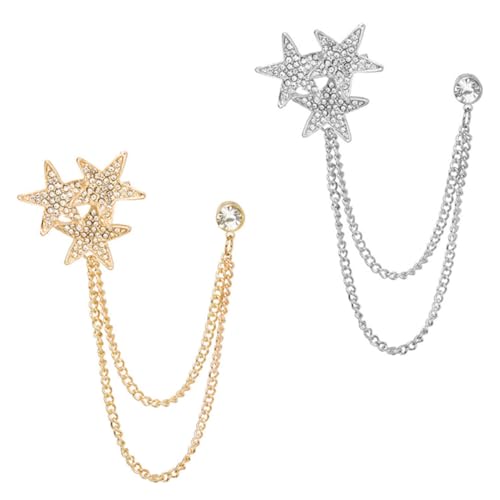 Beaupretty 2 Stück Teiliges Stern ketten broschen Modische Anstecknadeln für Damen und Herren Kreative Sternform mit Kette Vielseitige Schmuck accessoires für Kleidung und Anlässe von Beaupretty
