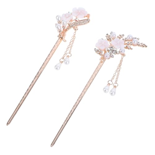 Beaupretty 2 Stück Teiliges Vintage Haarstäbchen mit Perlen und Blumen Elegante Haarschmuck stäbchen für Damen und Mädchen Langlebiges Legierungsmaterial Stilvolle Praktische Haarforken für von Beaupretty