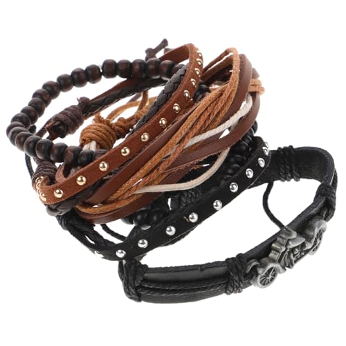 Beaupretty 2 Stück Teiliges Vintage Lederarmband für Männer Mehrschichtiges Geflochtenes Armband PU Stylisches Retro Wristband für Festliche Anlässe von Beaupretty