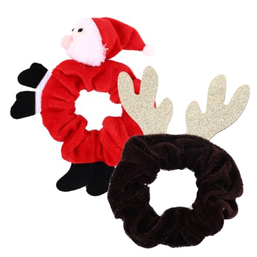 Beaupretty 2 Stück Teiliges Weihnachts Elastische Haargummis mit Weihnachtsmann Hirschmotiv Weiche Bequeme Stoffbänder für Frauen und Mädchen Festliche Haaraccessoires für Party und Alltag von Beaupretty
