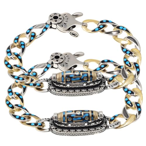 Beaupretty 2stücke Tibetischer Stil Armband Mit Türkisfarbenen Dzi-perlen Handkettenarmband Aus Hochwertigem Kupfer Für Männer Gliederarmband Als Handgelenkdekoration von Beaupretty
