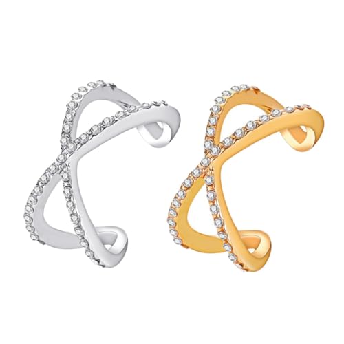 Beaupretty 2 Stück Verstellbare Doppel Lagen Ringe für Damen Zirkonia Schmuckringe aus Langlebiger Legierung Eleganter Chic Fingerschmuck Teiliges Trendiger Look für Jeden Stil von Beaupretty