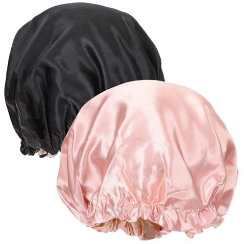 Beaupretty 2 Stück Verstellbare Satin Schlafhauben Damen Elastische Seidenhaube Weich Atmungsaktiv Geeignet für Make Up Spa Schlaf und in Schwarz Rosa von Beaupretty