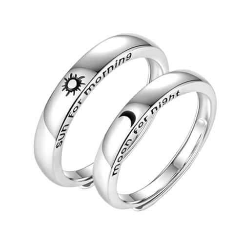 Beaupretty 2 Stück Verstellbare Silberringe Kreativem Stern Mond Design Offene Couple Rings Schmuck für Besondere Anlässe Wie Hochzeit Geburtstag von Beaupretty