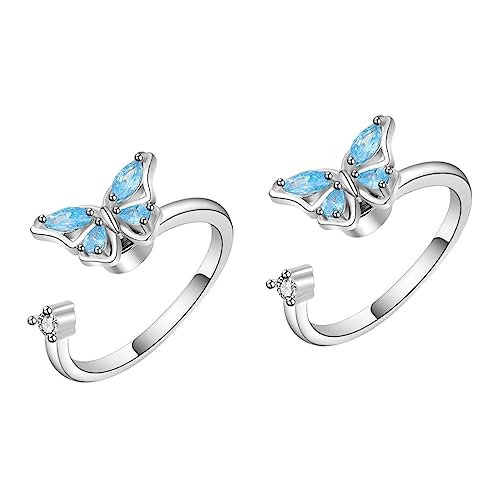 Beaupretty 2 Stück Verstellbarer Damenring mit Schwebenden Schmetterlingen und Funkelnden Strasssteinen Offener Ring in Weißgold Eleganter Schmuck als für Freundin Mutter oder Tochter von Beaupretty