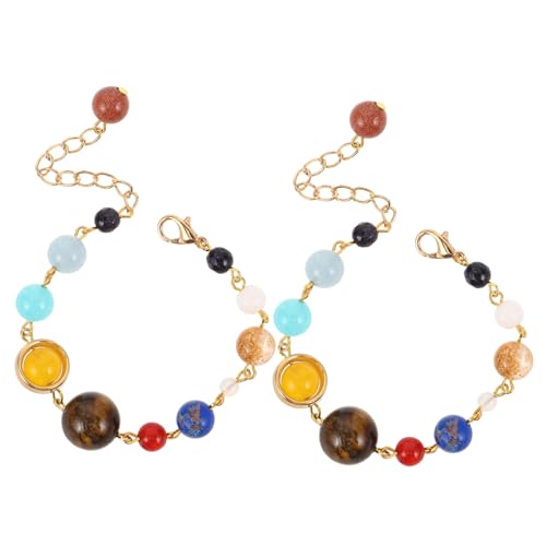 Beaupretty 2 Stück Verstellbares Planeten armband mit Natursteinperlen Solar System Bangle Schmuck für Damen und Herren Einzigartiges Space Bracelet von Beaupretty