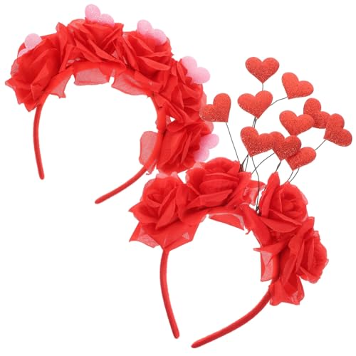 Beaupretty 2 Stücke Herz Haarreif Weihnachten Stirnband Damen Haarband Rot Rose Haarschmuck Mädchen Blumen Kopfbedeckung Valentinstag Kostüm Deko Hochzeit Party Cosplay Fotografie Requisiten von Beaupretty