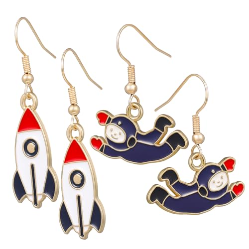 Beaupretty 2 Paar Astronauten Ohrringe Damen Retro Raketenschiff Hängeohrringe Leichte Tropfenohrringe für Alltag und Besondere Anlässe von Beaupretty