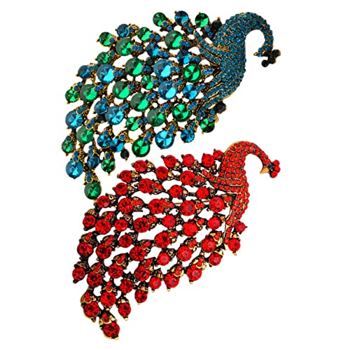 Beaupretty 2 Stück Strass Pfauenbroschen für Damen Vintage Anstecknadeln Legierung Dekorative Broschen mit Strasssteinen für Kleidung Schals und Hüte von Beaupretty
