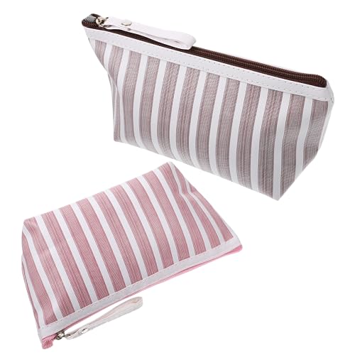Beaupretty 2 Stück Tragbare Reise Kosmetiktasche Multifunktionale Make Up Tasche mit Reißverschluss Streifenmuster Kulturbeutel für Damen von Beaupretty