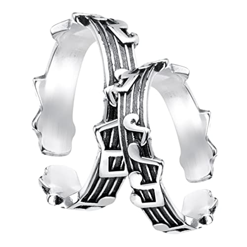 Beaupretty 2Stücke Ringe Verstellbare Ringe für Frauen Männer Retro Musiknote Design Kupferring für Verlobung Party von Beaupretty