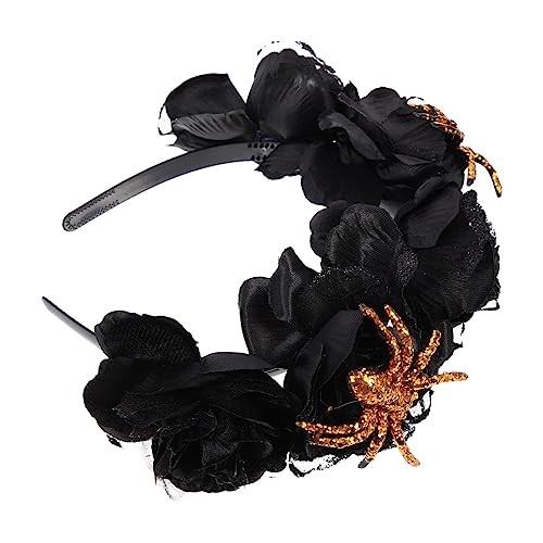 Beaupretty 2st Großes Spinnen-stirnband Tag Der Toten Haarband Rosenblüten-haarreifen Spinnen-haarband Schwarze Schwarzes Blumenhaarband Kopfschmuck Fräulein Falsche Rose Mädchen Stoff von Beaupretty