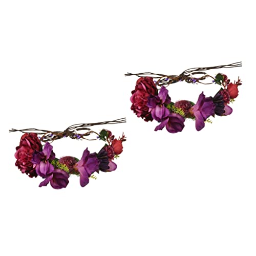 Beaupretty 2st Braut-tiara Hochzeitskopfschmuck Für Die Braut Lila Blumenstirnband Hochzeit Braut Stirnband Blumenhaar Rosen Frische Blumen Rosengirlande Mori Fräulein Blumenkopfschmuck Stoff von Beaupretty