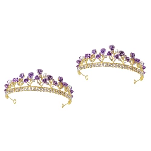 Beaupretty 2st Rosenkrone Abschlussball-dekor Foto-requisiten Kopfbedeckung Für Frauen Party-kopfschmuck Haarschmuck Für Mädchen Satinhaube Fräulein Strass Prinzessin Violett Blumenkristall von Beaupretty