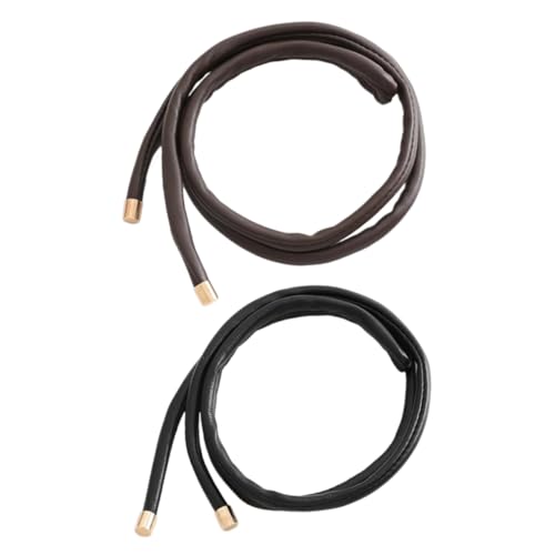 Beaupretty 2Stücke Leder Haargummis Ponytail Halter für Frauen Haarschmuck in Schwarz und Dunkelbraun Elastische Haarbänder für Kreative Frisuren von Beaupretty