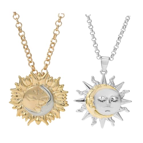 Beaupretty 2stücke Kette Mit Mond Und Sonne Anhänger Halskette Aus Legierung Modegerechter Schmuck Für Frauen Und Mädchen Accessoire Für Jeden Anlass von Beaupretty
