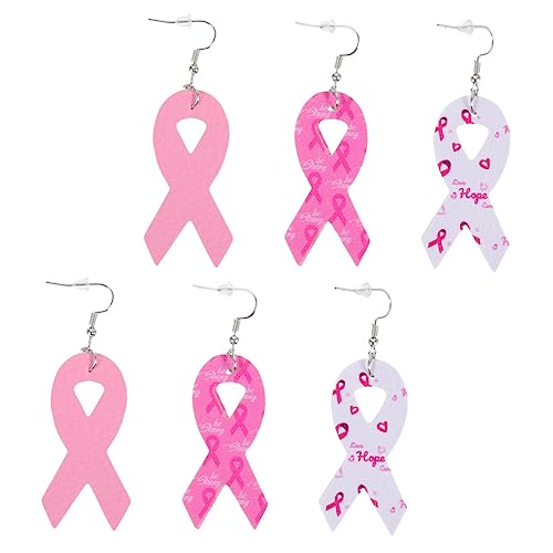 Beaupretty 3 Paare Damen Ohrringe Brustkrebs Bewusstsein Stilvolle Dangle Ohrhänger Bunte PU Bänder Schmuck für Frauen Elegant und Handgefertigt von Beaupretty