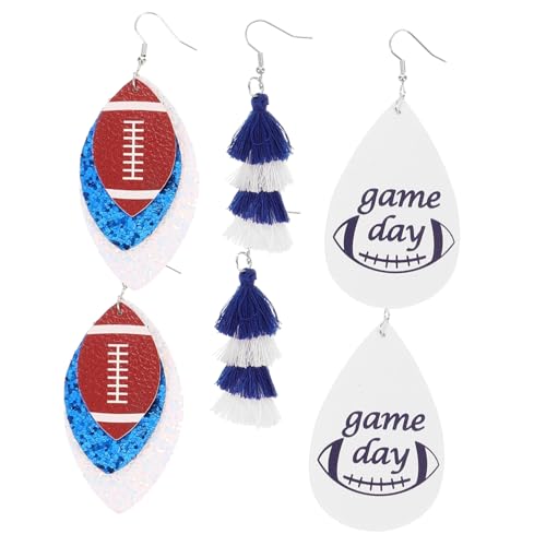 Beaupretty 3 Paare Damen Tropfenförmige Ohrringe Rugby Fußball Softball Mehrlagige Quasten Leichte Sport Ohrhänger Geschenk Weihnachten Mädchen Schmuck von Beaupretty