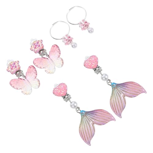 Beaupretty 3 Paare Mädchen Ohrclips Niedliche Clip Ohrringe für Farbenfrohes Schmuckset für Partys für Mädchen Hypoallergen und Sicher für Empfindliche Ohren von Beaupretty