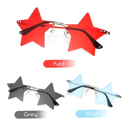Beaupretty 3 Paare Sternförmige Randlose Sonnenbrillen Partybrillen für Damen Herren Trendige Dekorative Brillen für Disco Rave Bühnenauftritte Karneval von Beaupretty