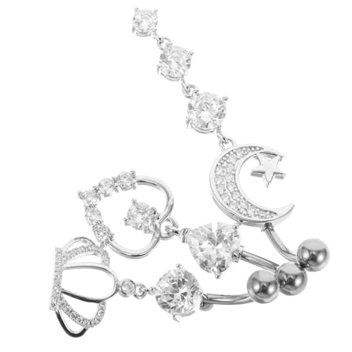 Beaupretty 3 STÜCKE Bauchnabelpiercing mit Herz Krone Mond und Zirkonia Bauchnabelringe für Frauen Modischer Körperschmuck für Partys und Freizeit von Beaupretty