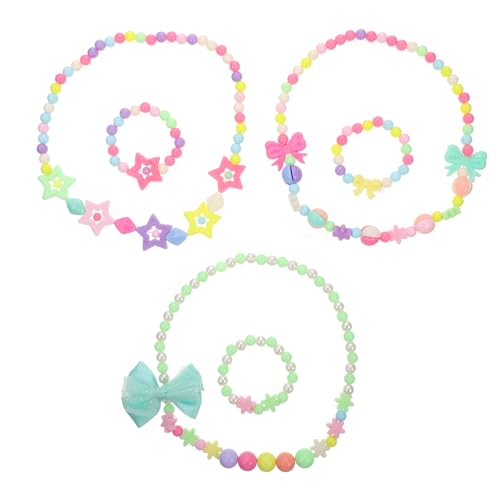 Beaupretty 3 Sätze Schmuck mit Schleifenanhänger Bunte Halskette und Armband für Kleinkinder als Partydeko und für Mädchen Handgefertigt Farbenfroh und Vielseitig Kombinierbar von Beaupretty