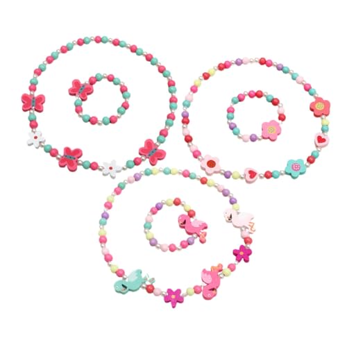 Beaupretty 3 Sätze Teiliges Holzperlen Schmuckset für Bunte Halskette und Armband mit Liebevollen Designs Kreatives Mädchen Accessoire für Kleine Mädchen Handgefertigt und Farbenfroh von Beaupretty