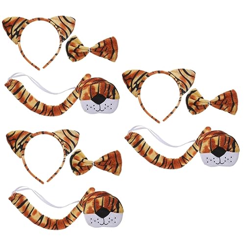 Beaupretty 3 Sätze Tiger Stirnband Nase Tigerohr Haarband Kinder-tiger-stirnband Tigerschwanz-nasenfliege Tierkostüm Tiger Kostümzubehör Männer Und Frauen Erwachsener Krawatte Stoff von Beaupretty