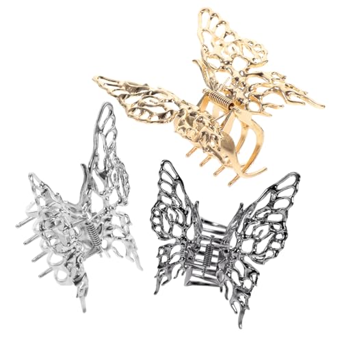 Beaupretty 3 Stck Metall Haarspangen Schmetterling Große Haarklammern für Damen Dekorative Haarkrallen in Schwarz Silber Gold Rutschfest und Komfortabel für Alltag Hochzeit Party von Beaupretty