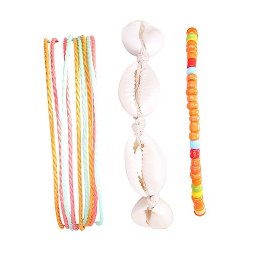 Beaupretty 3 Stück Boho Fußkettchen Damen Geflochtenem Verstellbarem Wachsband mit Bunten Muschelperlen Leichte Sommer Fußkette Orange für Strand und Festival von Beaupretty
