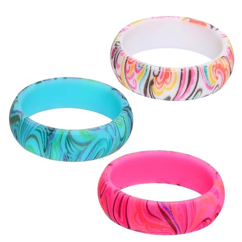 Beaupretty 3 Stück Boho Stil Silikonring Breit mit Paisley Muster Teiliges Set Farben Hautfreundliche Dünne Hochzeit Eheringe für Frauen Vielseitig für Outdoor und Alltag Geeignet von Beaupretty