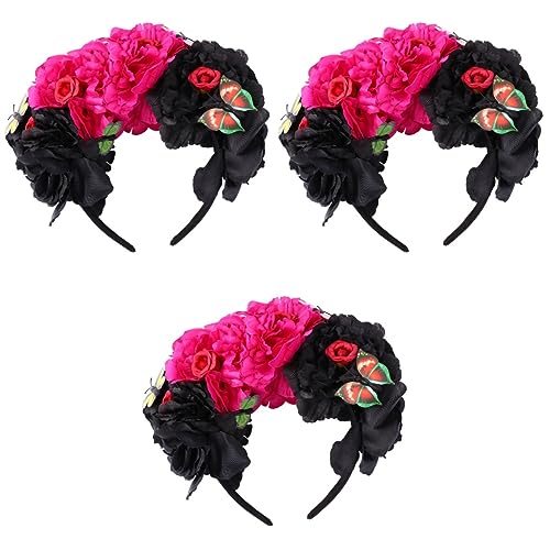 3st Halloween Pfingstrose Schmetterling Headwear Stirnband Mexikanische Blumenstirnbänder Rosenblumengirlande Blumenstirnbänder Für Frauen Haarschmuck Haarkrone Fräulein Die Blumen von Beaupretty