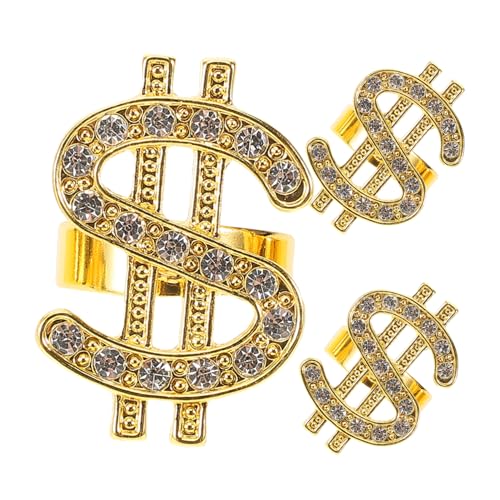 Beaupretty Goldener Metallring Im Dollarzeichen Design 3 Stück Cosplay Dekorationsring Für Kostümpartys Rapper Punk Requisiten Verschleißfestes Material von Beaupretty