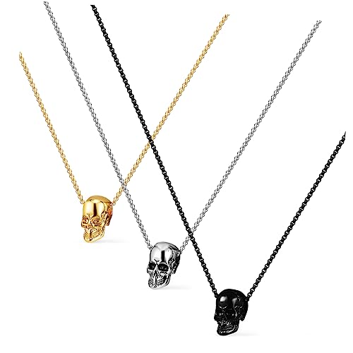 Beaupretty 3 Stück Gothik Anhänger Halsketten für Herren Edelstahlkette in Silber Gold und Schwarz Langlebiger Schmuck für Halloween Alltag und von Beaupretty
