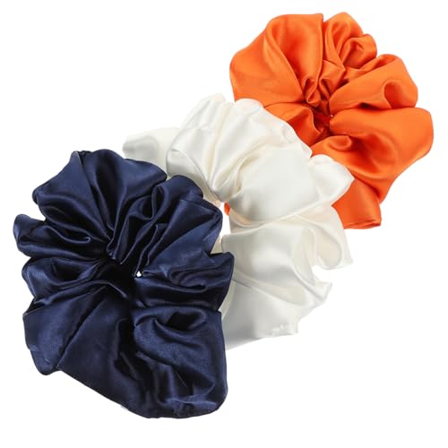 Beaupretty 3 Stück Große Satin Haargummis Oversized Elastische Haarbänder Schonend für Dickes Haar Farblich Sortiert Weiß Orange Sanftes Stoffmaterial Haarmarken Stilvolle Damen Haarschmuck von Beaupretty