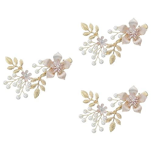 Beaupretty 3 Stk Haarnadel Blumenhaarspangen Für Frauen Haarbrosche Hochzeit Blumen-haarspangen Haarschmuck Hochzeitshaarspangen Für Bräute Perlenhaarspangen Braut Kleid Perlenblume Legierung von Beaupretty