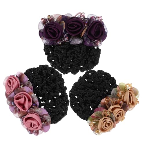 Beaupretty 3 Stück Haarnetz mit Blumen Design Feines Netz für Dutt Halter Weiches Stoffhaar Accessoire Rutschfest Geeignet für Frauen und Ballett Praktische Haarklammern für Eleganten Look von Beaupretty
