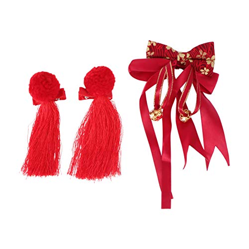 Beaupretty 3st Kinderhaarspangen Für Das Frühlingsfest Chinesische Rote Haarspange 2021 Neujahr Kopfbedeckung Plüschkugel Haarspange Mädchen Haare Cheongsam Flanell Kleinkind Einstellen von Beaupretty