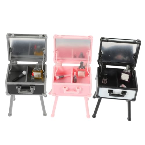 Beaupretty 3 Stück Miniatur Make up Box Micro Scene Prop Puppenhaus Dekoration Makeup Organizer mit Lippenstift Parfüm Miniatur Schminkkasten für Puppenhaus Wohnzimmerszene von Beaupretty