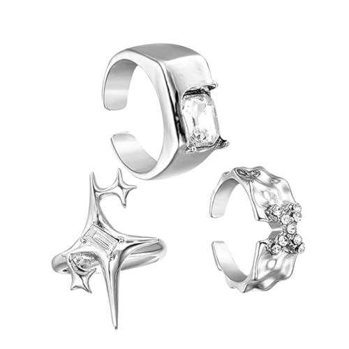 Beaupretty 3 Stück Offene Rings für Damen Funkelnde Verstellbare Statement Ringe Eleganter Schmuck für Jede Gelegenheit für an Freunde und Familie von Beaupretty