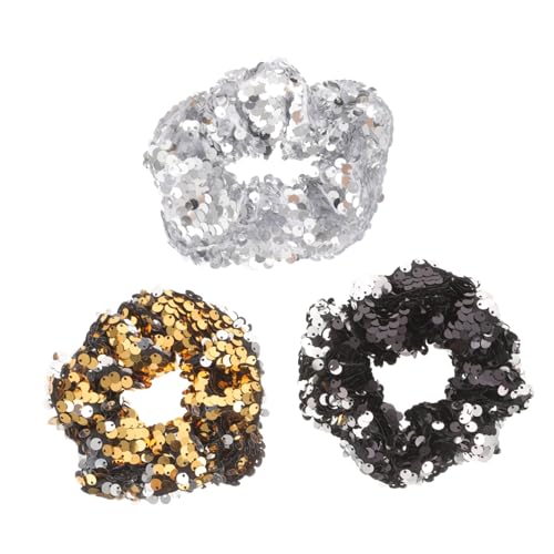 Beaupretty 3 Stück Pailletten Haargummis Große Elastische Haarschleifen für Damen Mädchen Glänzende Haarbänder mit Stoffmaterial Schonend für Haare Geeignet für Alltag Party Sport von Beaupretty