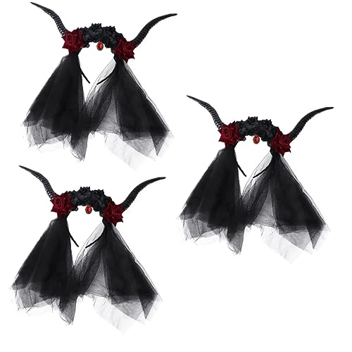 Beaupretty 3 Stück Requisiten Retro Cosplay Damen Stirnband Geweih Kopfschmuck Halloween Spielen Party Spitze Antilope Mode Foto Dekor Blumen Schwarz Für Horn Ornament Kreativ Steampunk von Beaupretty