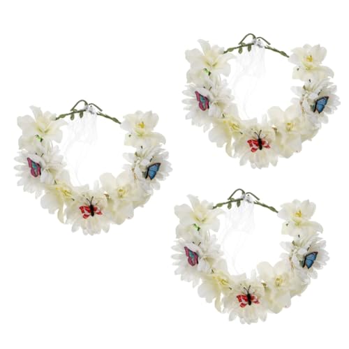 Beaupretty 3st Schmetterlingskranz Stirnband Haar Blumen Stirnband Für Frauen Feenkronen Für Frauen Blumen Haarkranz Blumenhaarkranz Für Frauen Stirnband Braut Stoff Hawaii Mädchen von Beaupretty