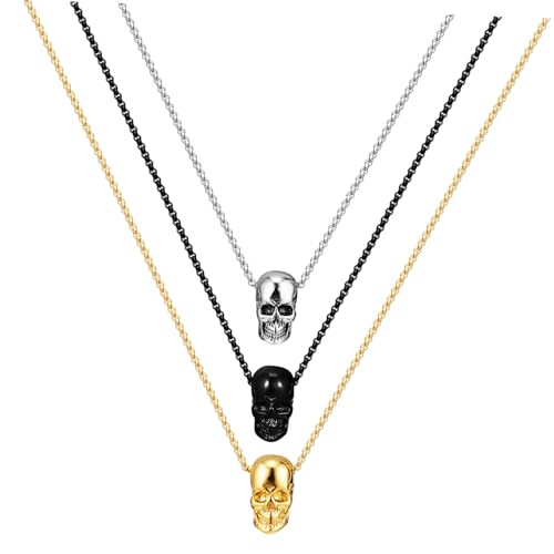 Beaupretty 3 Stück Skull Halsketten Herren Anhänger Gothic Punk Schmuck Silber Gold Schwarz von Beaupretty