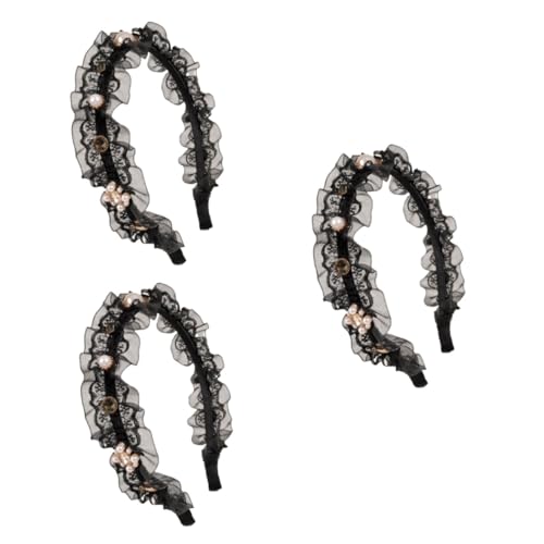 Beaupretty 3 Stück Spitzen Perlen Stirnband Spitzen Perlen Intarsien Stirnband Strass Stirnbänder Haar Accessoire Für Mädchen Braut Outfit Schwarze Cosplay Perücke Haar Volumen Clip von Beaupretty