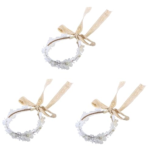 Beaupretty Haarschmuck 3st Kinder Blumenkranz Stirnband Blumenmädchen-kopfbedeckungen Für Die Hochzeit Blumen-haarbänder Aus Spitze Elegante Haarbänder Weiß Haube Elastizität Brautjungfer von Beaupretty