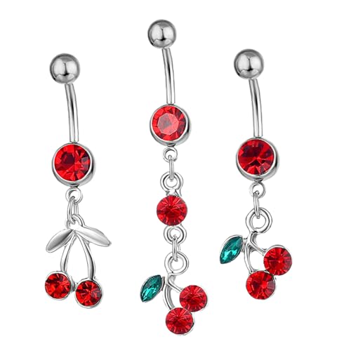 Beaupretty 3 Stück Teiliges Bauchnabelpiercing Edelstahl mit Glitzerndem Frucht anhänger Strahlender Stein Bauchnabelring Damen Modisches Navel Ring Schmuck Accessoire von Beaupretty